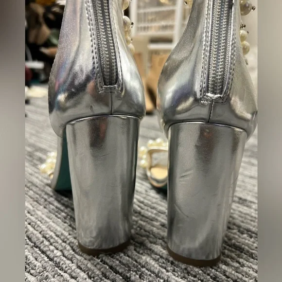 SB-Fay Silver Metallic Pearl Rhinestone High Heel Sandals